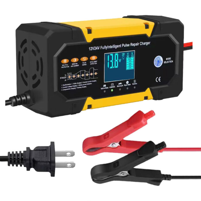 Cargador para Batería de Carros Motos de 12V 10A - 24V 5A, Modelo: 12V10A-24V5A, Conector cocodrilo