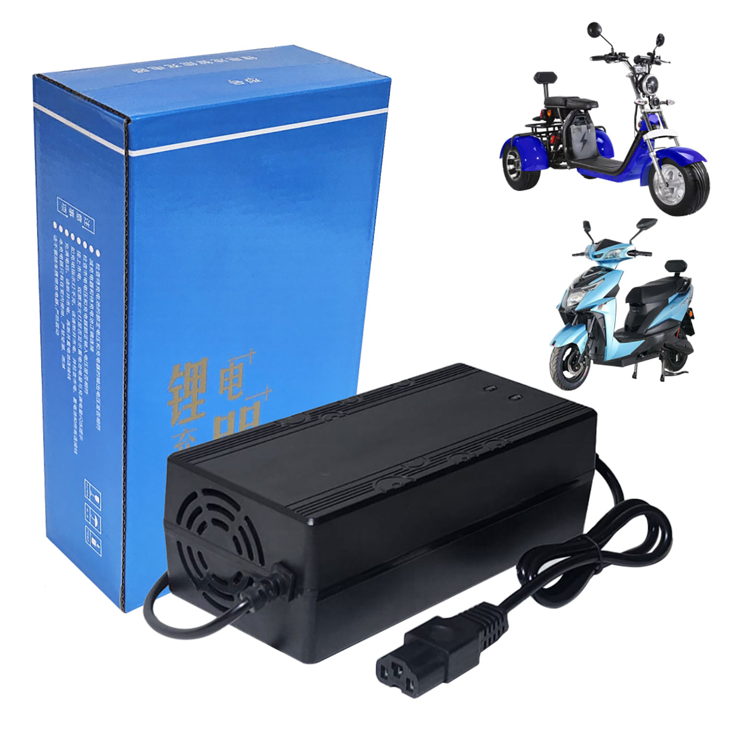Cargador Para Moto Eléctrica de 60V, Salida: 67.2V 5A, Modelo: 60V5A, Conector IEC